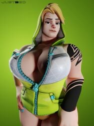 1girls 3d absurdres blender breasts cleavage female female_only highres huge_breasts justb3d overwatch pubic_hair solo zarya