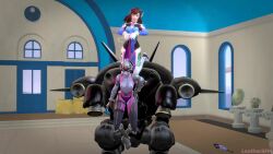 2girls 3d animated areola_slip bodysuit breasts_out d.va exposed_breasts female female_only hi_res highres large_ass large_breasts leathersfm light-skinned_female light_skin nipples overwatch panties purple_panties purple_skin short_playtime sound sound_effects tagme thick_thighs video voice_acted wedgie wide_hips widowmaker