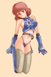 1girls 2004 alternative_version_available blush bottomless breasts brown_eyes brown_hair curvaceous female female_only hi_res high_resolution human kikumaru_bunta large_breasts light-skinned_female light_skin looking_at_viewer nausicaa nausicaa_of_the_valley_of_the_wind nipples panties princess short_hair sideboob simple_background solo studio_ghibli thighhighs underwear