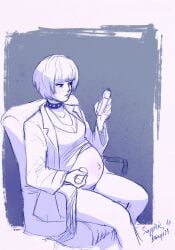 atlus belly big_belly chair doctor persona persona_5 pregnant sapphicbump sega sitting small_breasts tae_takemi