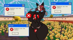 1girls breasts cat_ears censored covering_breasts cowboy_shot curvaceous curvy curvy_female dialogue_box ena english_text error error_message female female_only glitch hourglass_figure indoors joel_g novelty_censor standing tagme the_shepherd_(ena) torn_clothes turrón_de_doña_pepa turron utkonosych very_dark-skinned_female very_dark_skin voluptuous windows_xp x_censor