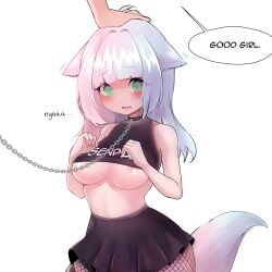 1girls animal_ears blue_eyes blue_hair cat_ears cat_tail chains fishnets good_girl green_eyes head_pat leash nayami_chan neko peachfox petplay pink_hair sex_slave shy skirt slave tail two_tone_hair underboob virtual_youtuber vtuber