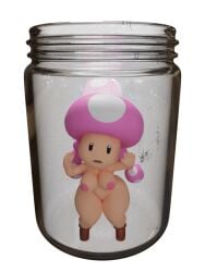 3d animated cum_jar cum_jar_(meme) female funny implied_cum_jar jar john_get_the_hammer mario_(series) meme mushroom nintendo panic shortstack thick_thighs toadette transparent_background wyerframez