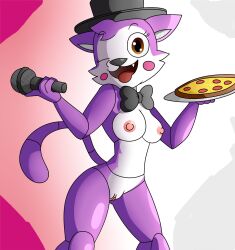 :) animatronic big_breasts black_nose blushing_at_viewer bowtie breasts cindy_(fnac) five_nights_at_candy's five_nights_at_freddy's looking_at_viewer microphone naked nude_female open_mouth orange_eyes pink_fur pink_tail pizza pussy solo standing tail tongue_out tophat white_fur winking_at_viewer you'll_love_her