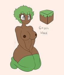 1girls anthro breasts censored dark-skinned_female dark_skin diders edit female female_only grass_block gray_eyes green_hair grey_eyes minecraft minecraft_anthro_block photoshop solo tagme