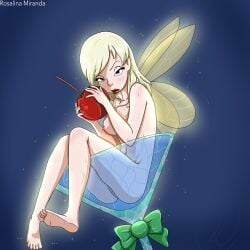 blonde_hair cherry disney disney_fairies fairy fairy_wings large_breasts looking_at_viewer mshowllet naked nipples nude nude_female peter_pan_(disney) tinker_bell voluptuous wet wine_glass