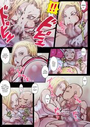 android_18 blonde_hair censored cleavage comic cum_in_pussy cum_inside dragon_ball dragon_ball_z english_text fellatio femdom krillin kuririn larger_female milf mosaic_censoring page_3 rickert_kai shorts smaller_male