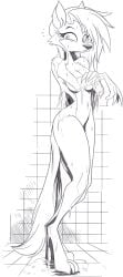 anthro bathing canid canid_demon demon female fur hair hellhound helluva_boss hi_res looking_at_viewer loona_(helluva_boss) mammal nauyaco nude shower solo wet wet_body wet_fur wet_hair