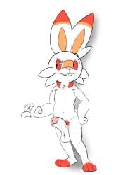 absurd_res beckoning bite biting_lip buckteeth erection eyebrows foreskin genitals gesture hi_res lagomorph leporid male male_only mammal nintendo penis pokémon_(species) pokemon pubes rabbit raised_eyebrow scorbunny solo teeth twerpishimp video_games