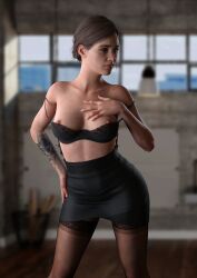 3d absurd_res areolae bra breasts business_suit business_woman busty cleavage ellie_(the_last_of_us) ellie_williams female female_focus female_only hi_res hourglass_figure human human_female medium_breasts naughty_dog nipples office_lady oikl small_breasts solo tagme tattoo the_last_of_us the_last_of_us_2 tied_shirt viaphobia wide_hips