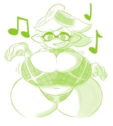 big_ass big_breasts big_butt big_hips bikini fat green_theme huge_ass huge_breasts inkling looking_at_viewer marie_(splatoon) monochrome nintendo smile smiling smiling_at_viewer splatoon sweetspicymann thick_thighs video_games wide_hips