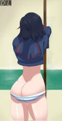 1girls ass ass_cleavage big_ass black_hair blue_and_white_striped_panties butt_crack canon_panties facing_away kill_la_kill matoi_ryuuko meme panties red_highlights ryukoredraw shimapan thick_thighs undressing