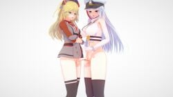 2futas 3d admiral_hipper_(azur_lane) artist_request azur_lane balls blonde_hair bottomless breasts clothed clothing comparing_penis duo erection futa_only futanari human light-skinned_futanari light_skin long_hair pale_skin partially_clothed penis small_penis small_penis_humiliation source_request standing tallinn_(azur_lane) white_hair