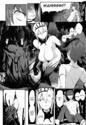 alien alien_girl alien_humanoid big_breasts birth black_and_white black_liquid black_sclera father hair_ornament hand_on_head hanging_breasts manga miyamoto_issa mother_and_daughter pasties voluptuous voluptuous_female