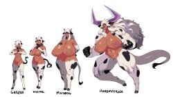 4girls animal_ears animal_tail athletic_female big_breasts bovine cloud_meadow cow_girl evolutionary_family hooves horns huge_breasts monster_girl multiple_girls muscular_female s-purple