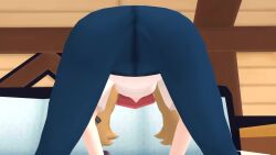 1girls 3d animated ass ass_focus ass_shake blonde_hair blue_leggings couch hat human kishi leggings nintendo no_sound pink_hat pokemon pokemon_xy serena_(pokemon) serena_(pokemon_games) shirt teasing video white_t-shirt