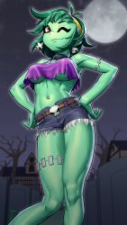 1girls big_breasts breasts female female_focus female_only female_solo green_hair green_skin hands_on_hips looking_at_viewer lyoung0j one_eye_closed red_eyes rottytops shantae smooth_skin solo solo_female tagme thick_thighs thighs wayforward winking winking_at_viewer zombie zombie_girl