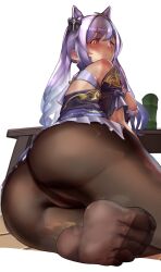 cat_ears covered_ass feet genshin_impact keqing_(genshin_impact) purple_hair sheer