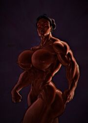 1girls big_breasts black_hair female_focus female_only iranon milf muscular_female red_eyes