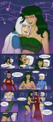 3girls beatriz_da_costa bikini black_hair boob_window bra breasts cheongsam cleavage comic dc dc_comics dcau female female_only fire_(dc) fit fit_female glowing_eyes green_hair hairbun happy_female happy_trance high_heel_boots high_heels hypnosis hypnotized_undressing ice_(dc) justice_league justice_league_unlimited knee_boots looking_over_eyewear looking_over_glasses looking_over_sunglasses medium_breasts mind_control multiple_girls nipples polmanning roulette_(dc) speech_bubble sunglasses superheroine tinted_eyewear topless_female tora_olafsdotter undressing villain white_hair yuri