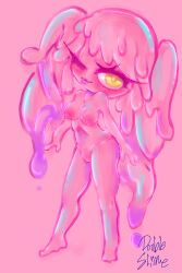 absurd_res blootheslime breasts double_slime female genitals goo_creature goo_humanoid hair hi_res humanoid looking_at_viewer monster_girl_(genre) nipples nude pussy simple_background slime smile solo translucent translucent_body