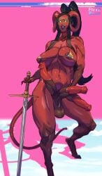 1futa animal_genitalia_on_humanoid balls demon demon_futa eraanthe futa_only futanari horned_humanoid horns horsecock horsecock_futanari horsecock_on_humanoid humanoid mature mature_futa multi_genitalia multi_penis nude penis red-skinned_futanari red_skin sword tagme testicles triphallia weapon