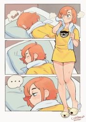 1girls after_shower bedroom bottomless colo comic comic_page freckles full_body looking_at_another napping rita_(colo) sandals shirt_only short_hair signature sleeping solo solo_female sweet_hex towel wet_body