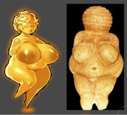 1girls artefact belly big_breasts completely_nude curvaceous divine female fertility_symbol fine_art fine_art_parody full_body goddess gold_body gold_skin huge_breasts large_areolae navel nipples nude overweight photo_reference plump public_domain pussy s-purple short_hair solo thick_thighs venus_of_willendorf voluptuous wide_hips