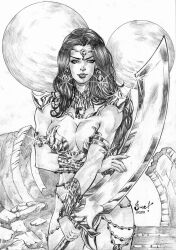 1girls a_princess_of_mars black_and_white cleavage dejah_thoris holding_weapon john_carter_of_mars jucilano large_breasts revealing_clothes royalty shoulder_armor sword