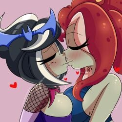 2girls black_hair female immorticia_(pvz) kissing lesbian multiple_girls neptuna_(pvz) octopus plants plants_vs_zombies plants_vs_zombies:_heroes pvz r_bismut rbismut tentacle wholesome yuri zombie zombie_girl