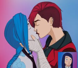 arcane arcane_caitlyn arcane_jinx arcane_vi caitlyn_kiramman close-up incest jinx_(league_of_legends) kissing league_of_legends leinadxxx sisters vi yuri