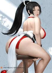 1girls ariverkao ass brown_eyes brown_hair bubble_butt dark_brown_hair fatal_fury king_of_fighters large_ass large_breasts loincloth mai_shiranui ponytail snk stool thick_thighs voluptuous