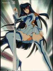 1girls ass bakuzan big_breasts bluethebone breasts cameltoe clothed_female female female_focus female_only high_heels junketsu katana kill_la_kill kiryuuin_satsuki large_breasts long_hair looking_at_viewer looking_down panties retro_artstyle solo sword thick thick_thighs thighhighs tight_clothing upskirt