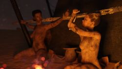 2girls 3d alexbridger beru_whitesun_lars blonde_hair bondage bound_wrists completely_nude completely_nude_female dirty female females_only nude nude_female shmi_skywalker star_wars
