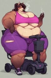 ai_generated anthro big_belly cameltoe cigarette equine fat fat_arms fat_ass fat_breasts mobility_scooter obese smoking smoking_cigarette thick_thighs tight_clothing underboob unhealthy