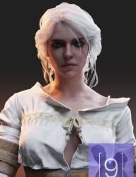1girls breasts ciri cleavage daz3d female female_only green_eyes model solo the_witcher_(series) the_witcher_3:_wild_hunt white_hair zeppers