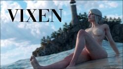 3d ass beach breasts cd_projekt_red ciri completely_nude feet female freckles green_eyes light-skinned_female mascara nipples nude outdoors pussy sand scar sea solo solo_female the_witcher_(series) the_witcher_3:_wild_hunt tomoganim white_hair
