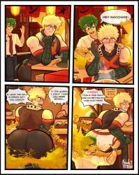 2boys accident angry ass ass_focus blonde_hair blush blush comic embarrassed face_fart facesitting fart fart_cloud fart_fetish farting farting_in_face fat_ass fat_butt green_hair humiliation izuku_midoriya katsuki_bakugou male male/male male_fart male_focus muscular muscular_male my_hero_academia nervous ramen shart voyeur