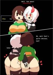 2females 2girls big_ass big_ass_(female) booty breasts chara chara_(mochikirb_style) chara_(undertale) english english_commentary english_dialogue english_text female fnf fnf_mods friday_night_funkin friday_night_funkin_mod killer_chara_(fnf) laughing mochi_chara_(undertale) rule_63 tagme touching_ass underbendasriel undertale undertale_(series)