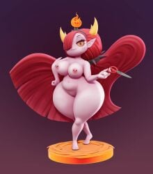 3d 3d_(artwork) 3d_model blush breasts fangs fire hair_over_one_eye hand_on_hip headgear hekapoo holding_object horn horns long_hair looking_at_viewer naked nipple_piercing nipples nude pointy_ears posing red_eyes red_hair smile star_vs_the_forces_of_evil tagme the-great-pipmax thick_thighs tiara voluptuous white_body wide_hips yellow_sclera