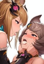 ai_generated cum_in_mouth cum_swap erune metera_(granblue_fantasy) nai_diffusion simple_background sisters sutera_(granblue_fantasy)