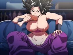 1girls ai_generated alien_girl big_breasts breasts casual_nudity caulifla dragon_ball dragon_ball_super eating eating_food female huge_breasts large_breasts meat mullon nipples novelai pussy saiyan solo solo_female solo_focus top_heavy