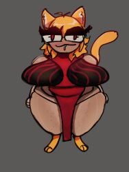 2025 3:4 animal_humanoid anthro bedroom_eyes blush breasts clothed clothing digital_media_(artwork) female hair hi_res humanoid looking_at_viewer narrowed_eyes neco-arc orange_hair rockpankake seductive simple_background slightly_chubby smile solo standing tail tan_mark thick_thighs tsukihime type-moon
