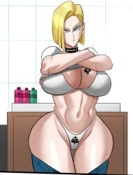 android_18 bbc_choker bbc_tattoo big_breasts blonde_hair blue_eyes breasts dark-skinned_male dark_skin dragon_ball dragon_ball_super dragon_ball_z ecchi implied_interracial interracial male netorare ntr queen_of_spades raceplay venomarts00 wide_hips zstorys22