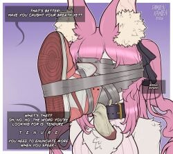 absurd_res anthro bangs bat big_ears black_collar blindfold bodily_fluids body_worship bondage bondage bound bow_tie clothing collar damienkamien degradation dirty dirty_clothing dirty_shoes dirty_socks dirty_talk dirty_underwear dominant dominant_anthro duct_tape duo eyebrows faceless faceless_anthro faceless_character faceless_male fluffy_ears footwear fur gag gag_sequence gagged gagging hair hi_res humiliation jordan_(brand) laundry male male/male mammal musk musk_worship muzzle_(object) muzzled nike pink_eyes pink_hair pink_nose ponytail scent scent_play scentplay shoe_sniffing shoes smelly sniffing sniffing_clothes sock_gag sock_in_mouth sock_sniffing socks speech_bubble stuff_gag submissive submissive_anthro submissive_male sweat sweatdrop tape tape_bondage tape_gag taped_mouth text training trinity_the_bat underwear underwear_sniffing white_body white_fur