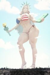 1girls 3d abs american_flag_bikini anime athletic athletic_female biceps big_breasts bikini blonde_female blonde_hair blonde_hair_female boku_no_hero_academia breasts clouds cosplay costume female female_only giant_female giant_woman giantess giga_giantess gigantic_boobs gigantic_breasts kamicamie kneeling kneeling_female large_boobs large_breasts light-skinned_female light_skin long_hair long_hair_female looking_down low-angle_view manga mature mature_female mature_woman micro_shorts milf mount_lady muscular muscular_female my_hero_academia new_york new_york_city outside red_eyes short_hair smug takeyama_yuu thick_thighs thighs toned toned_female torch yuu_takeyama