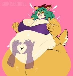bbw big_breasts bottomless breasts cleavage female furry huge_breasts no_sex overweight saintsucrose simple_background tagme thick_thighs wide_hips