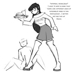 1boy 1boy1girl 1female 1girls 1male ballbusting ballbusting_orgasm boot_fetish boots cbt celera_prime cock_and_balls_torture english_text female femdom high_heel_boots high_heels komi-san_wa_komyushou_desu komi_shouko text thigh_boots thighhigh_boots trample trampling waitress waitress_outfit waitress_uniform