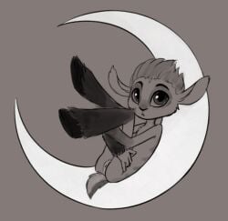 anthro bovid caprine crescent_moon cuntboy genitals goat greyscale hair holding_both_legs hooves intersex mammal monochrome moon mune:_guardian_of_the_moon mune_(mune:_guardian_of_the_moon) nude pussy reclining simple_background slim slim_anthro slim_cuntboy solo soulcentinel violetechoes vulva