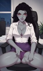 ai_generated ass bewitching_thighs bigmic145 black_hair breasts cartoon cleavage dreamworks dreamworks_animation dreamworks_pictures eris_(sinbad) female goddess grey_skin long_hair office_lady panties pantyshot pencil_skirt sexually_suggestive shirt sinbad sinbad:_legend_of_the_seven_seas skirt solo solo_female tease teasing thighs upskirt
